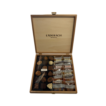 FrischSchoggi Minis and Pralines Wooden Box 470g